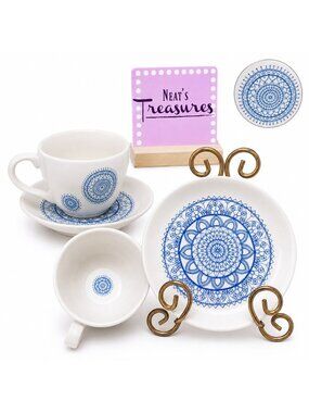 Mary & Martha 2016 NEW MERCIES White Blue Floral Design Cups and Saucers Set 2
